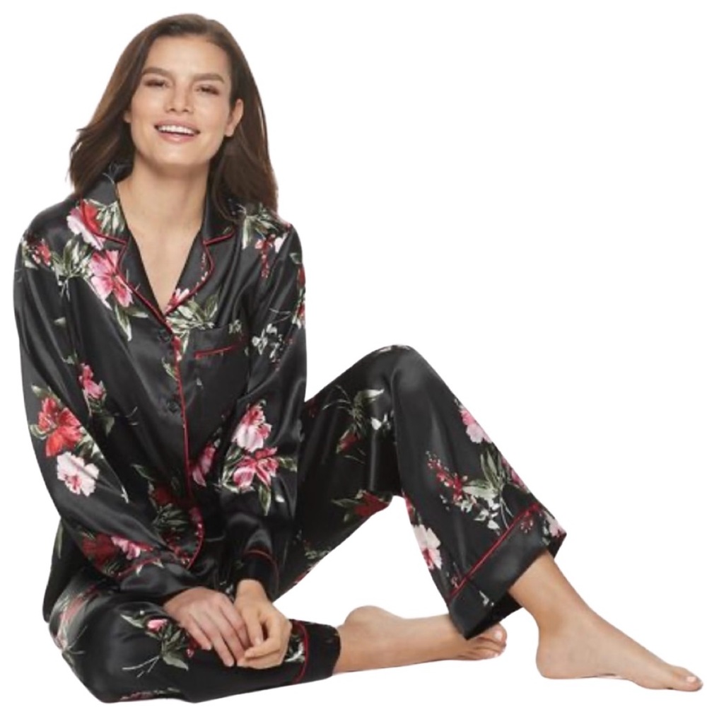 NWT✨Women’s Apt. 9 Satin Pajama Set – Black Floral (Size M)